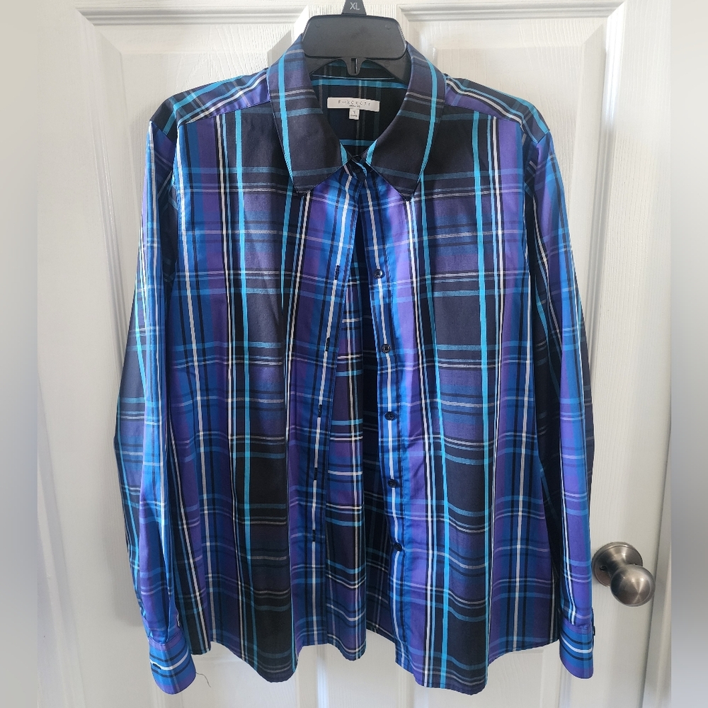 Foxcroft Women's Wrinkle Free Plaid Long Sleeve Fitted Button Down Shirt